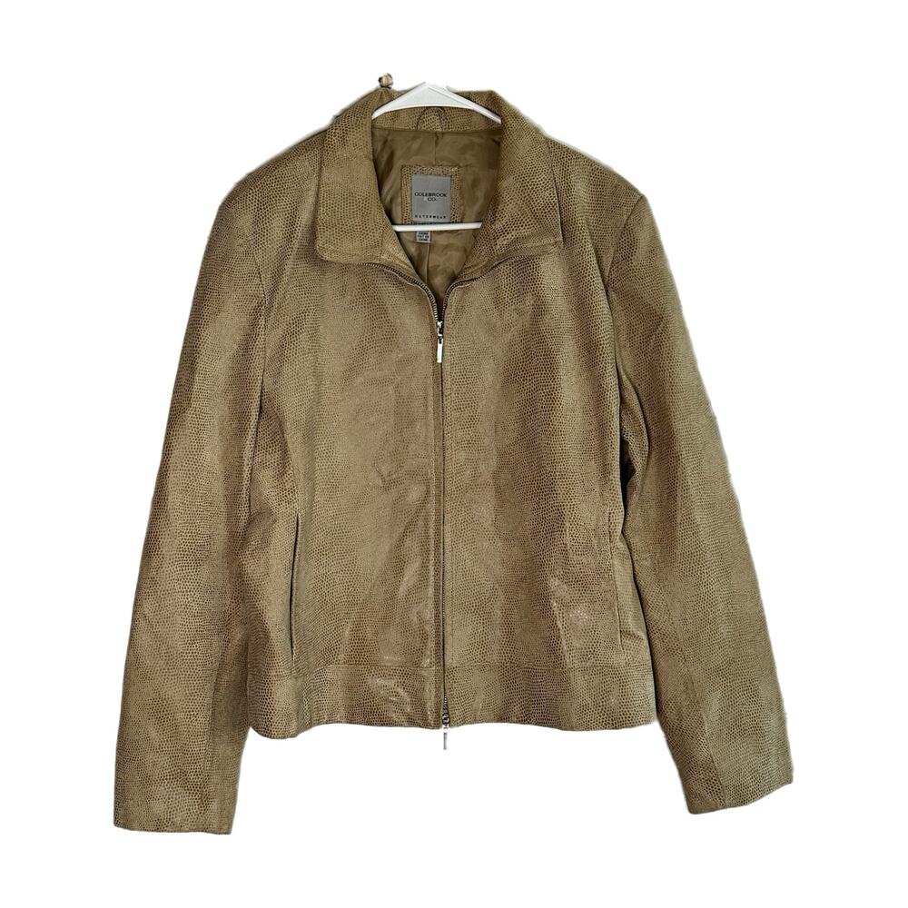 C22 Colebrook & Co. Outerwear Tan Leather Snake Skin Print Jacket, XL